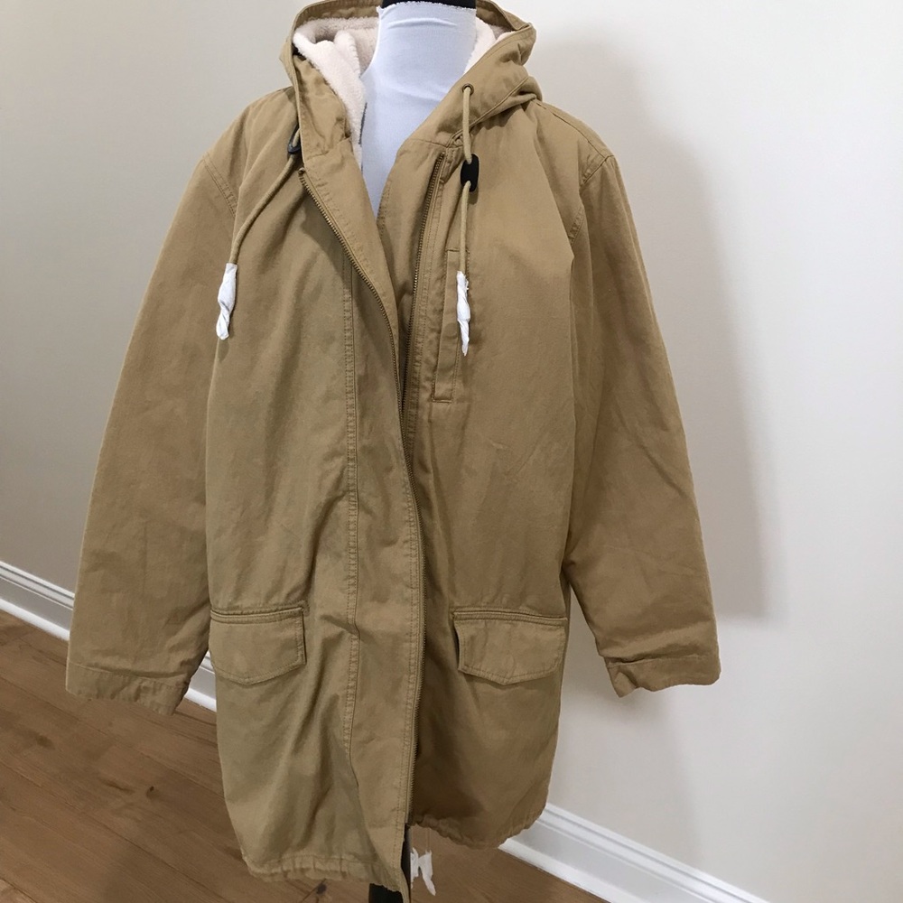 Garnet Hill Tan Hooded Parka Coat Sherpa Lined